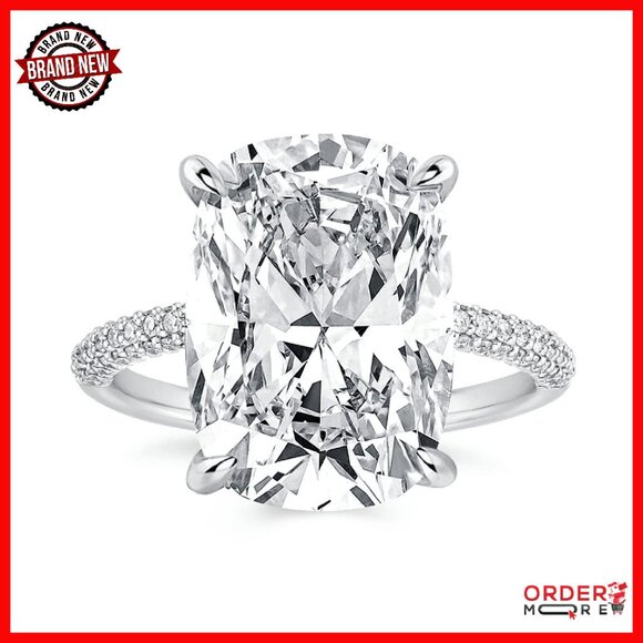 4CT Cushion Cut Engagement Ring S925 Silver Cubic Zirconia Promise Ring
